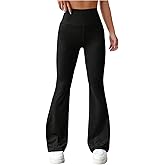 OYOANGLE Women's Bow Flare Leggings High Waisted Bell Bottom Skinny Pants Ruched Trousers
