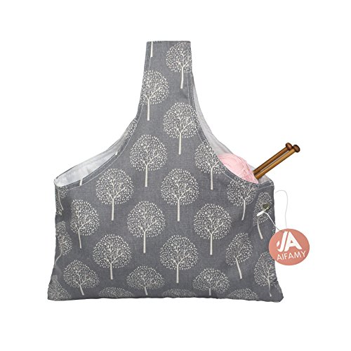 Knitting Wrist Bag Canvas Yarn Organizer Small Knitting Projects Bag Travel Size Mother's Day Gift, Gray Tree