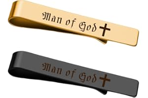 Man Of God Tie Clips 2 Set - Godfather Godson Christian Gifts for Men Son Husband Christmas Birthday Gifts for Grandpa Dad