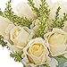 MyGift Artificial Ivory Roses in Square Glass Vase, Faux Flower Arrangements