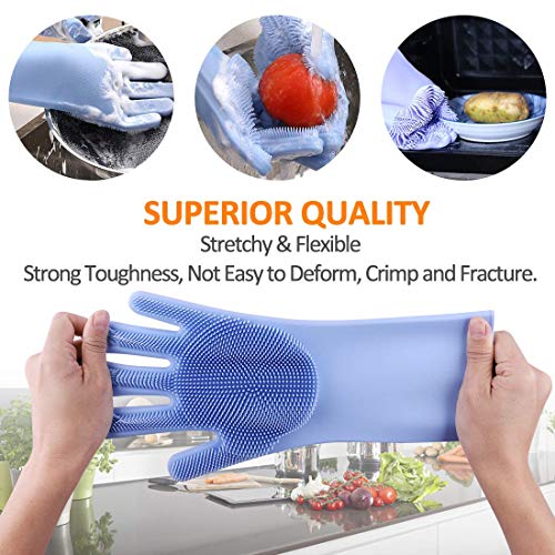 Magic Silicone Dishwashing Gloves Cleaning Scrubbing-Dish Wash Silicone Sponge Gloves with Scrubber,Magic Scrubby Gloves Great for Washing Dish,Kitchen,Car,Bathroom and More (Blue Gloves,1 Pair) - Thumbnail 3