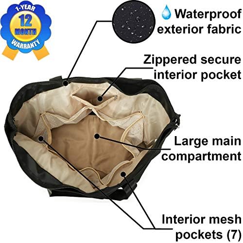 Nylon Family Travel Tote Beach Bag with Zipper for Women, Teacher or Nurse (Black) 3 Nylon Family Travel Tote Beach Bag with Zipper for Women, Teacher or Nurse (Black)