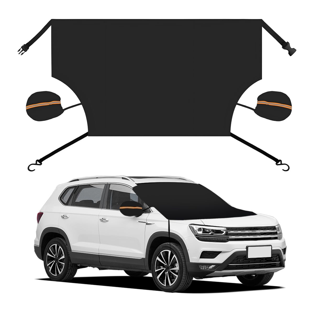 Photo 1 of KVAEY Car Windshield Snow Cover, Front Windshield Ice and Snow Shield with Removable Mirror Cover, Multi-Purpose Sun Visor Snow Shield for Car Window, Car Accessories (2 Hooks)