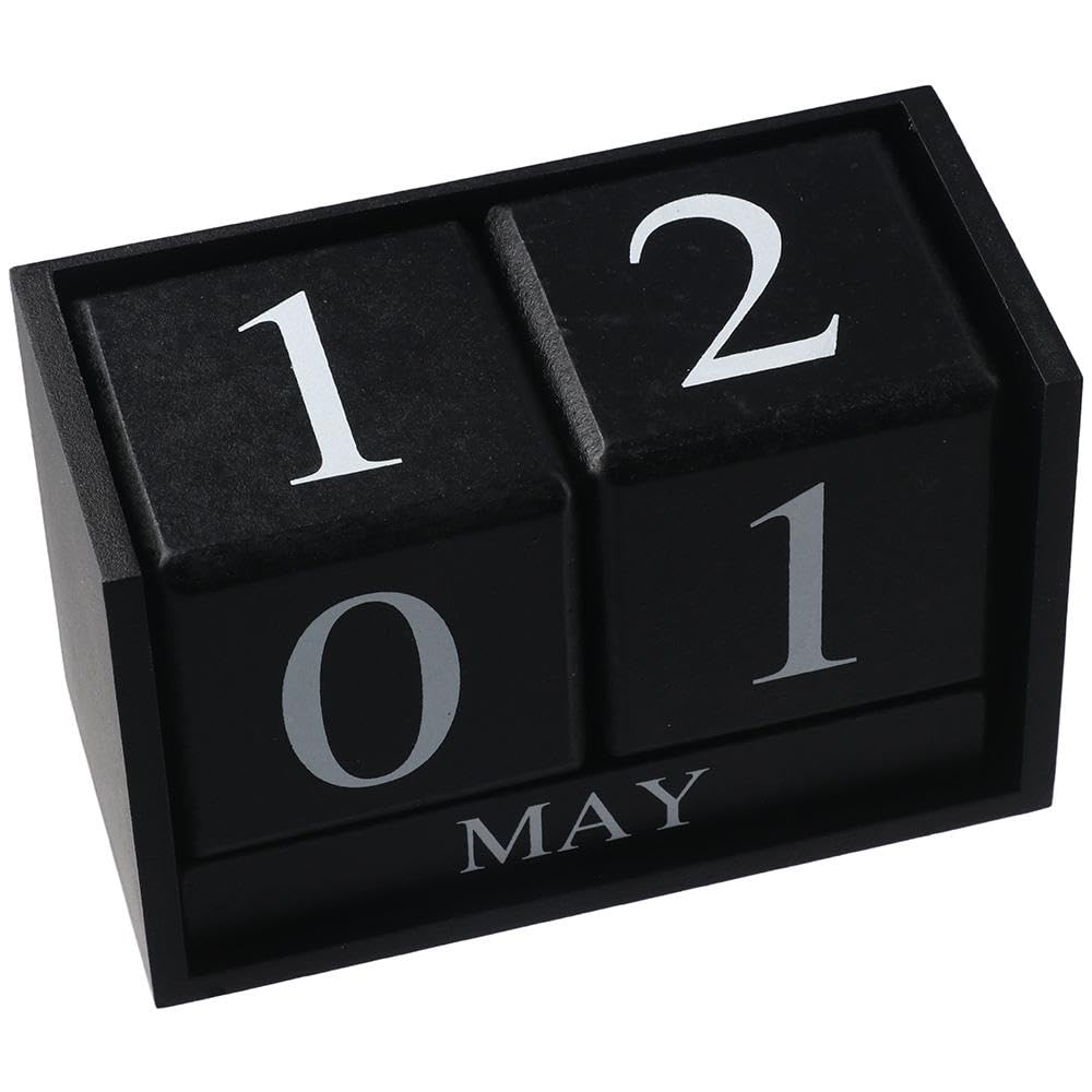Risedot Wooden Desk Calendar Blocks, Black Perpetual Desk Decor Wood Desktop Calendar for Women