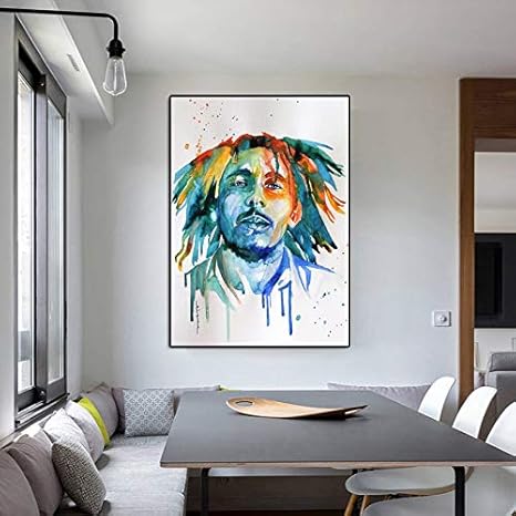 N / A Sin Marco Bob Marley Retrato impresión Colorida Cartel Lienzo