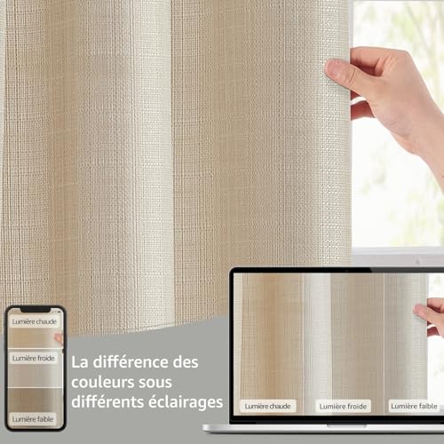 TOPICK Short Beige Kitchen Curtains 70L x 90H cm for Low Cabinet Window Cupboard with Internal Rod Pocket Small Curtain Modern 2 Panels
