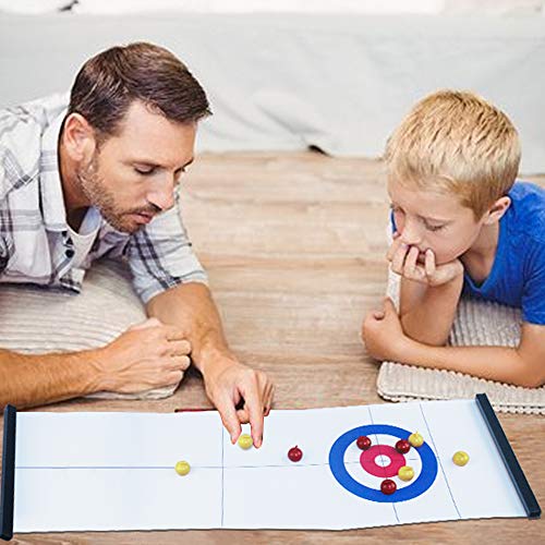 Gayisic Tabletop Curling Game Family Games Table Top Board Games Mini Desktop Game with 8 Shuffleboard Pucks for Kids and Adults Outdoor,School, Trave Gift (Curling Tabletop Game)