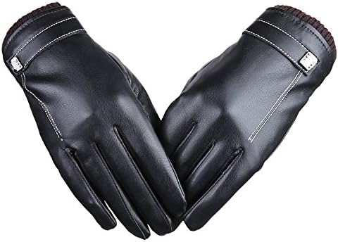 Women's Touchscreen Texting Driving Winter Warm Leather Gloves, Fleece Lining