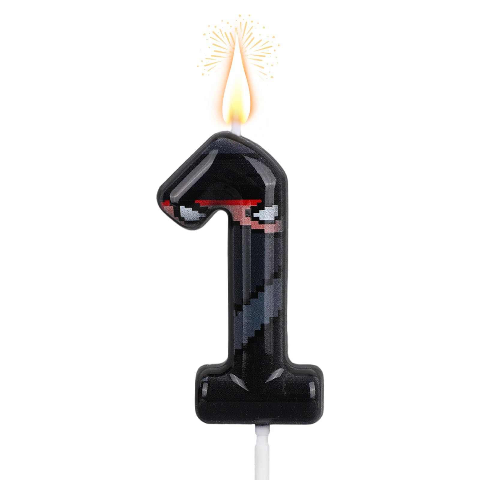 Ninja Birthday Number Candle, Pixel Masked Ninja Themed Digit Candle Happy Birthday Cake Topper Decorations for Kids Birthdays Party Supplies (Number 1)