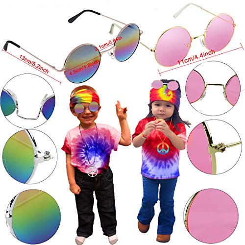 8 Pieces Hippie Accessories Hippie Halloween Costume Set Hippie Sunglasses Peace Sign Pendant Tie Dye Headband Bandana Peace Sign Earrings
