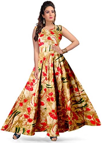 jwf Women's Rayon Jaipuri Printed Maxi Long Dress