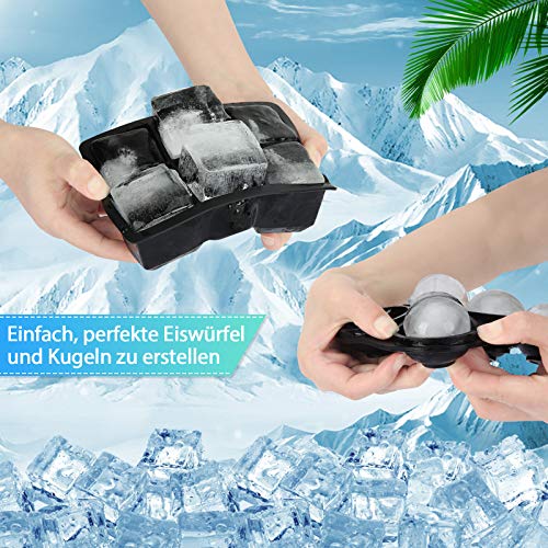 Eiswürfelform Silikon, Vermon Eiswürfelbehälter mit Deckel 6-Fach 2-Set Eiswürfelformen, Quadratische und Eiskugelform… – Bild 5
