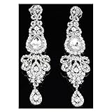 QNPRT 1920s 30s Long Dangle Earrings,Austrian Crystal Bridal Art Deco Style,Gatsby Flapper Jewelry Costume Accessories,Silver (Silver)