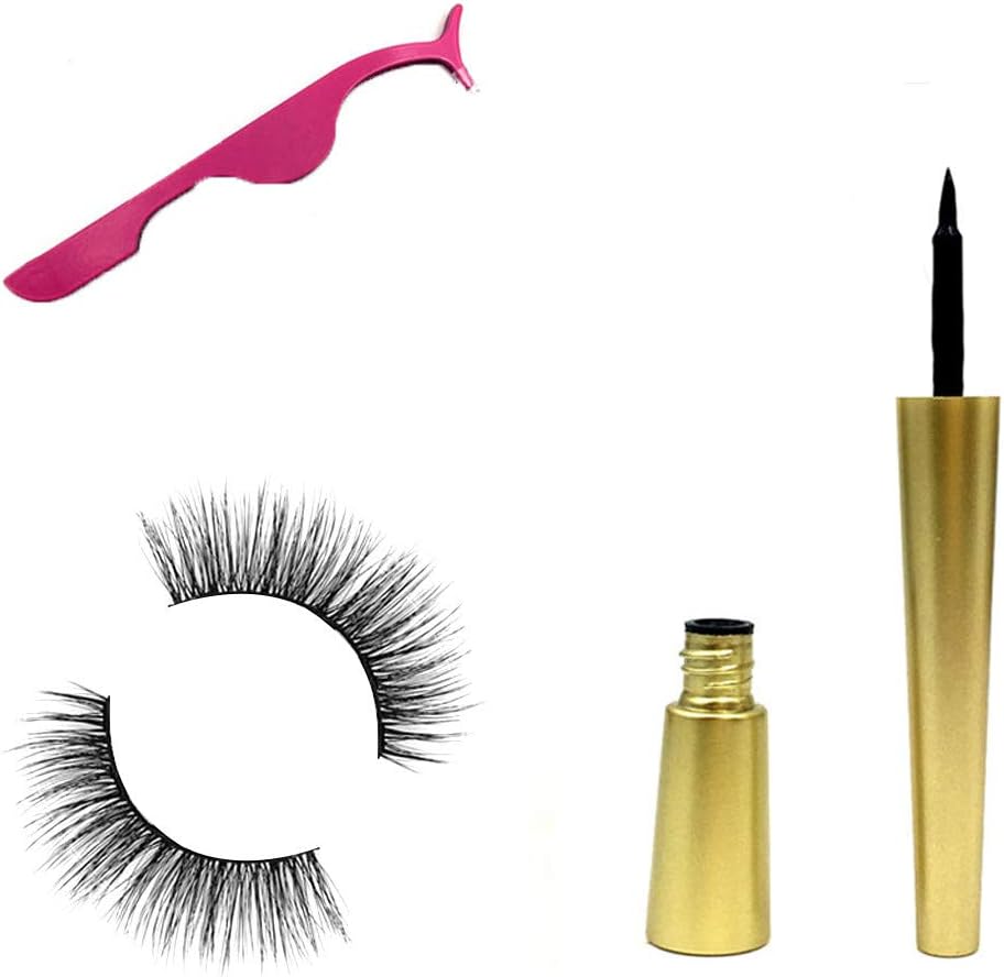 Cyuwlin Magnetic Liquid Eyeliner Kit with Magnetic 3D Eyelashes Lash Applicator Clip, No Glue Reusable False Fake Eye Lashes Liner Long Lasting Natural Smudge Resistant Quick Drying Easy to Wear (A)