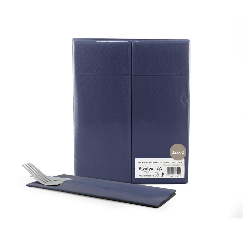 Alvotex CHIC Airlaid 50 Napkins, 1/8 Pleat Fabric-Like, Disposable Napkins, 32 x 40 cm, Dark Blue