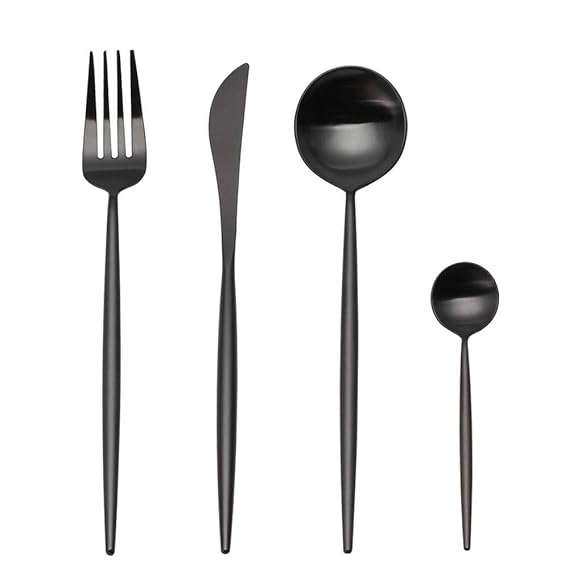 LEKOCH 4-teilig 18/10 Edelstahl Besteck Set für 1 (Schwarz)