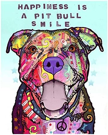 Diy Oil Painting by Numbers,Happiness Is A Pit Bull Smile Art PBN Kit for Adults Girls Kids Christmas 16X20Inch [Wooden Frame]