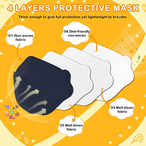 Kids KF94 Masks for Children, Individually Wrapped Colored Mask for Boys Girls, Kid Sized Small Mask Design for Petite Face, 4 Ply Filter Protective Breathable Comfortable Snug Fitting Mask for School - 10 Packs