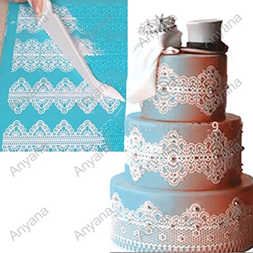 Anyana huge Silicone Lace Mat, Vines, waves & Scrolls Cake Decorating Mold, Decorating Tools for Edible Lace Fondant Mold, Sugar-Lace Cupcake Mat