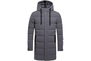 Men’s Long Puffer Coat Winter Warm Hooded Jacket Thick Quilted Down Parka Zip Up Casual Outerwear