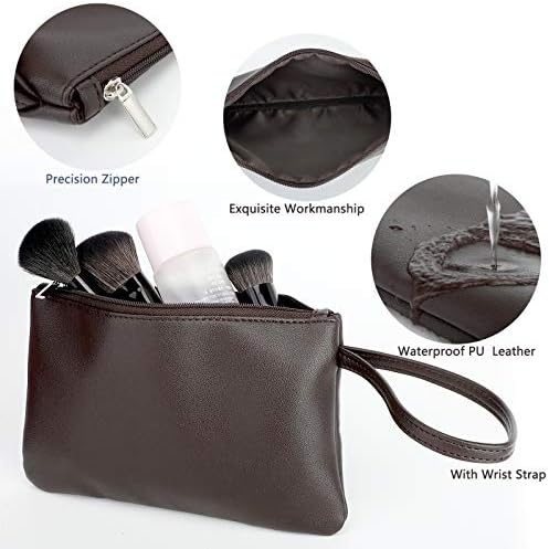 Small Makeup Bag for Purse Travel Makeup Pouch Waterproof PU Leather Cosmetic Bag with Handlehe&Zipper for Women Girls(8.07x5.03 Inches)Brown 4 Small Makeup Bag for Purse Travel Makeup Pouch Waterproof PU Leather Cosmetic Bag with Handlehe&Zipper for Women Girls(8.07x5.03 Inches)Brown