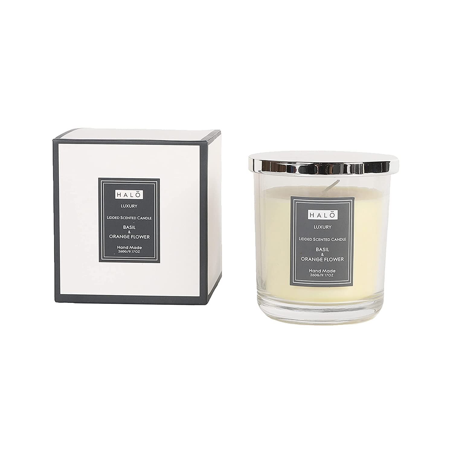 Sleepdown Halo Scented Candle | Basil and Orange Flower Neroli Medium Jar Candle | Burn Time: Up to 30 Hours 260g, 5056242817635