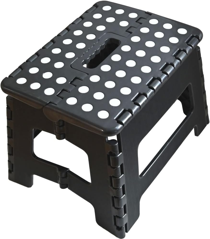 Armo Home Folding Stool Step Down Footstool Carry Handle Black