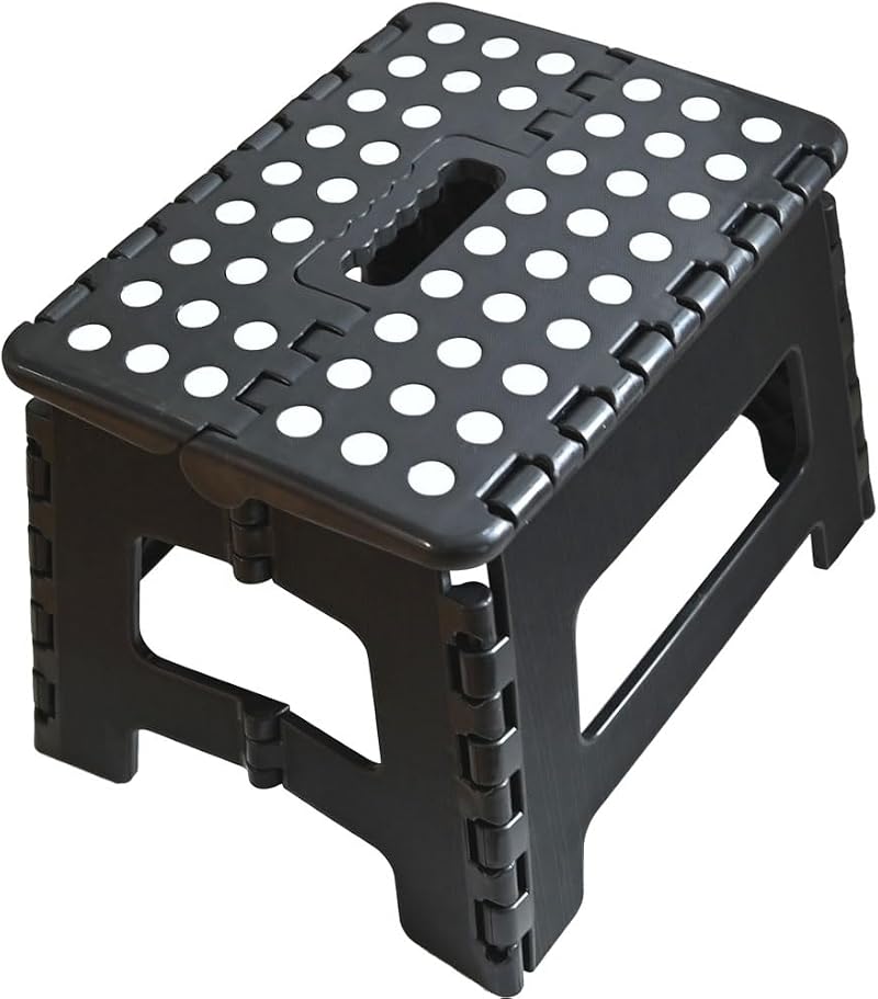 Armo Home Folding Stool Step Down Footstool Carry Handle Black