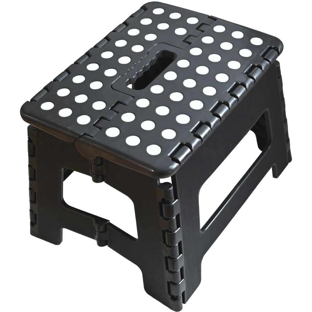 Armo® Folding Stool Step Down Footstool With Carry Handle Compact Foldable Foot Stool DIY Footstool Ladder MAX Weight 150KG (Black)