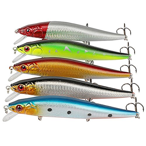 YOAGYET Minnow Fishing Lure Hooks Artificial Bait Hard Fishing Lure 14cm/23g 5Pcs