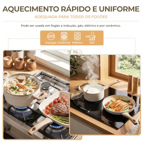 ULTVIGOR Jogo de Panelas Cerâmica Antiaderente 19 Peças Fundo Triplo Panelas Indução Alumínio Reforçado Tampa Vidro Temperado Fácil Limpeza