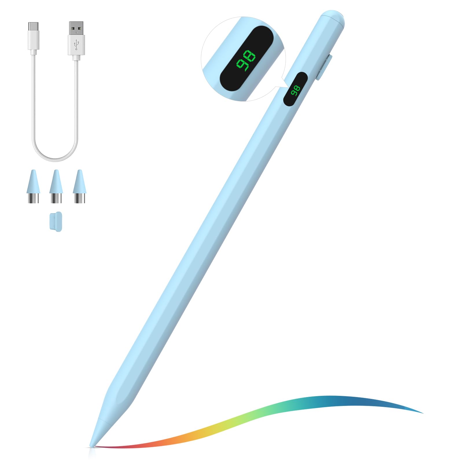 MoKo Stylus Pen for Touch Screen, Active Universal Stylus Pen Compatible with iPad/iPhone/Samsung/Tablet Devices and Other iOS/Android Smartphone, Tablet Pen with Power Display, Blue