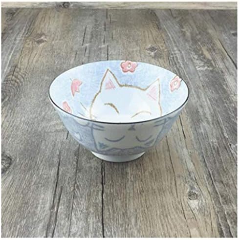 Happiness Ceramic Bowl Dish Plate Creative Cute Rice Dessert Cereal Bowl Set Pasta Plate Seasoning Miso tableware Pink Lucky Cat Fish (Size : 13.2CM*6.8CM BLUE)