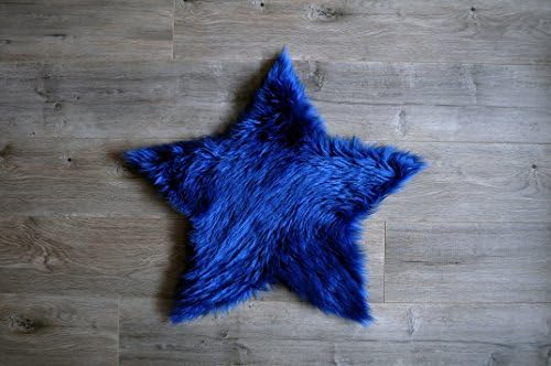 Machine Washable Faux Sheepskin Blue Star Area Rug 3' x 3' - Soft and silky - Perfect for baby's room, nursery, playroom (Star Large Blue)