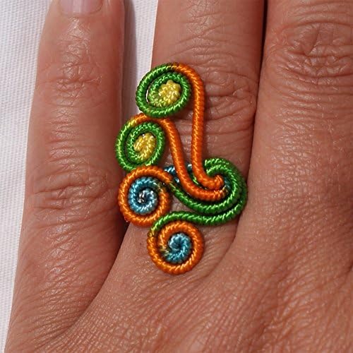 Handmade Rainbow String Wrapped Craft Rings Warm Colors Corolla for Teenage-Try Your Fortune Color
