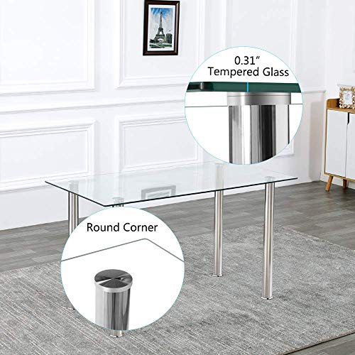 JOYBASE 5 Piece Dining Table Set, Tempered Glass Top Table with 4 Leather Chairs, Kitchen Dining Room Furniture, White