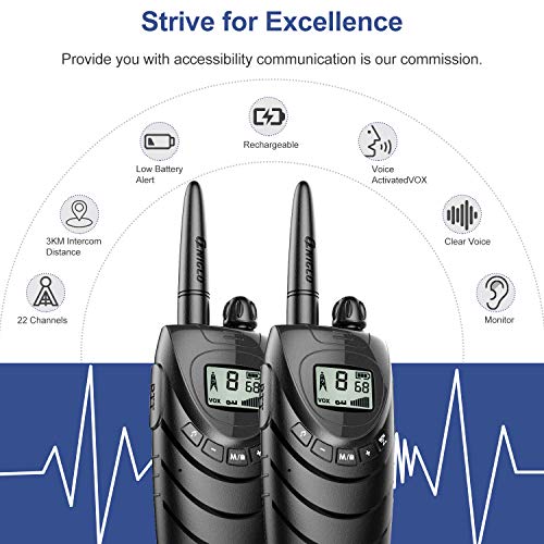 Rechargeable Walkie Talkies for Adults, 22 Channel FRS Long Range Walkie Talkie Two Way Radio with 1500mAh Rechargeable Li-ion Battery for Adult Outdoor, Business, Camping, Cruising - Thumbnail 2