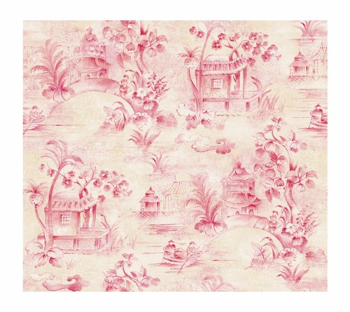 York Wallcoverings AT4125 Ashford Toiles Oriental Asian Toile Wallpaper, Red/Va…