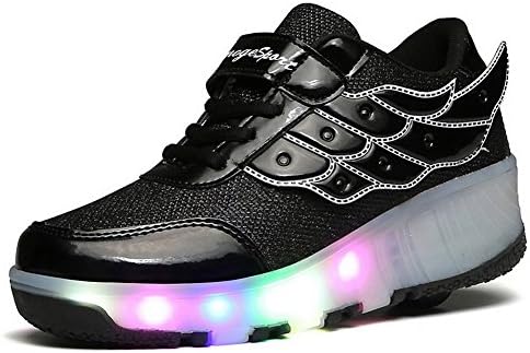 HotDingding Roller Skate Shoes for Girls Boys LED Light Up Sneakers Shoes with Wheels for Kids Adult