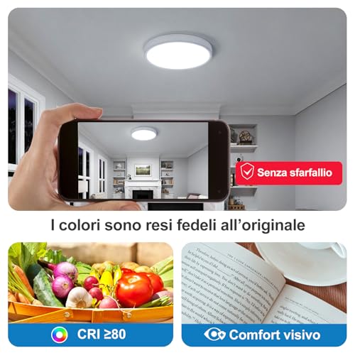 DetarZinLED 2 LED Ceiling Light Bedroom Ceiling Light 24W 2700LM 30 cm Round Dimmable Ceiling Light with Remote Control Bathroom IP44 Waterproof Colorful RGB Lights for Indoor Hallway