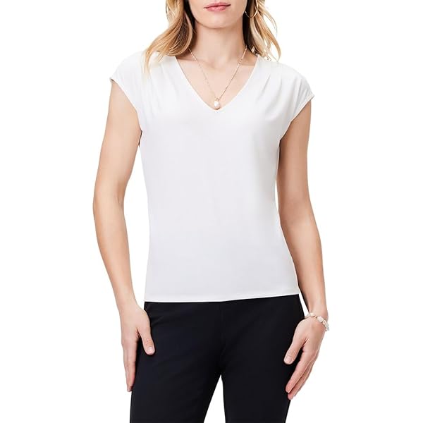 NIC+ZOE Women's V Neck Perfect Layer, Paper White at Amazon