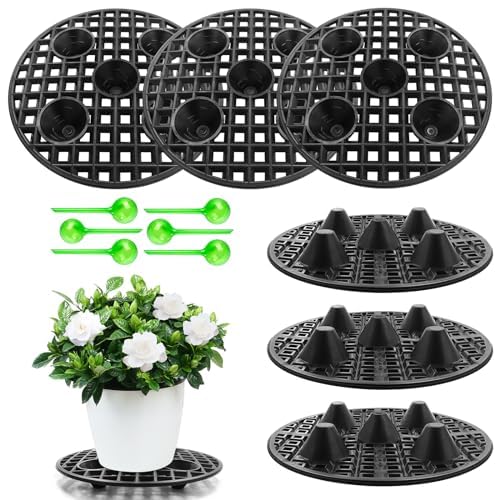 GZLFH 6 x Drainage Grids, Plastic Flower Pot Mesh Pads 20 cm with 6 Watering Machines, Grid Round Flower Pot for Indoor Balcony Outdoor Garden