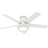 Hunter 46 inch Indoor Ceiling Fan with LED Light - White Ceiling Fan with Pull Chain, For Bedroom, Living Room, or Kitchen, L