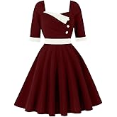 Wellwits Women's Half Sleeves Square Neck Short Vintage Party Dress