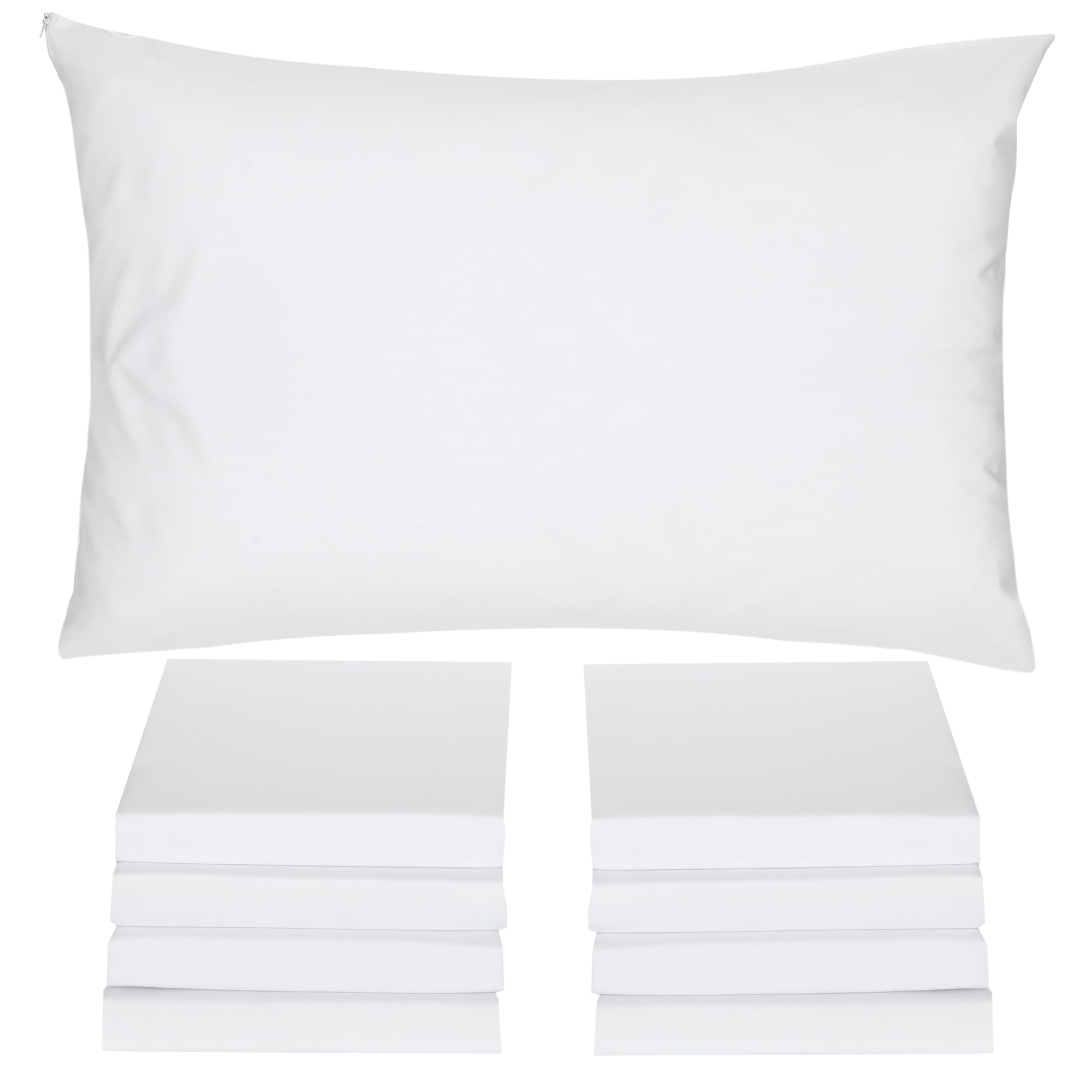 Polycotton Zippered Pillow Protectors Cover Case, Anti Dust Mite, Anti-Allergy, Breathable & Soft Hotel Quality Pillowcase (50x75cm, Pack of 8)