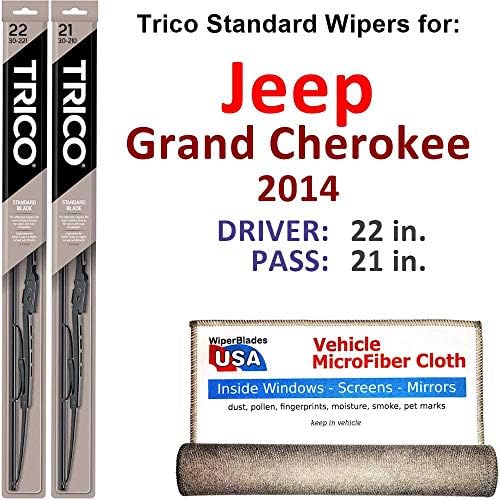 Wiper Blades Set for 2014 Jeep Grand Cherokee Driver/Pass Trico Steel Wipers Set of 2 Bundled with MicroFiber Interior Car Cloth