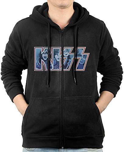 Mens Kiss Rock Band Logo Men's Slim Fit Zip-up Hoodies Fleece Sweatshirts JacketLarge