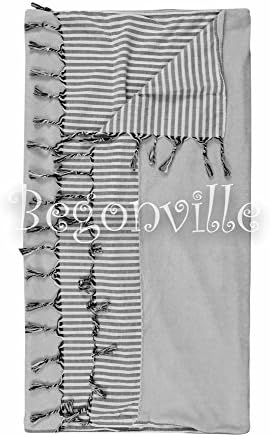 Double-sided Beach Towel - Turkish & Terry Cotton by Begonville (Gray)