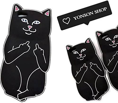 iPhone 8 Case,iPhone 7 Case, Middle Finger Cat with Cute Fun Cool Soft Silicone Special 3D Cartoon YONSON Design For Girls Women Men (BLACK)