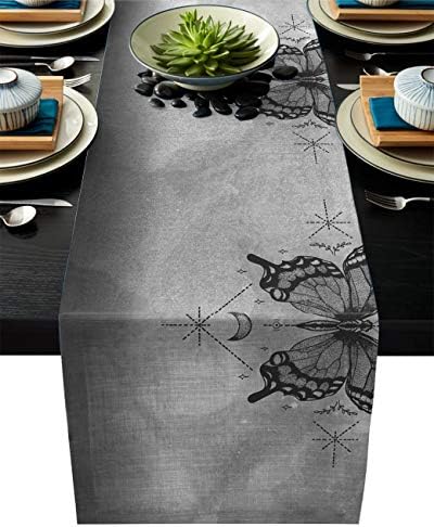 SIMIGREE 18 x 72 inches Fashion Contracted Coffee Table Cover Burlap Linen Grey Butterfly Table Runners for Restaurant Kitchen Dining Wedding Party Banquet Events Farmhouse